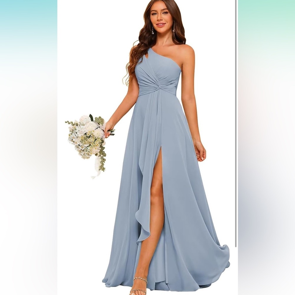 Elegant One-Shoulder Blue Evening Dress